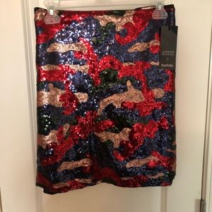 BooHoo camo sequin skirt